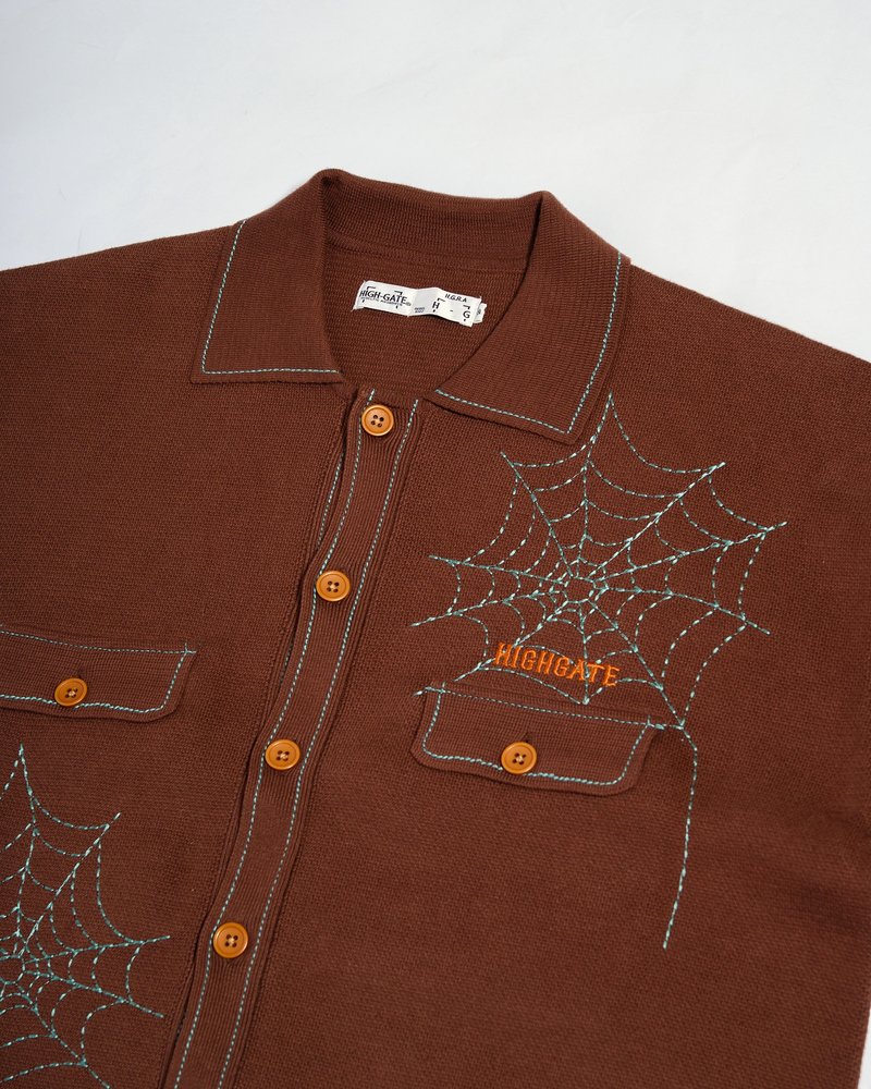 SPIDER STITCH KNIT SHIRT -BROWN-