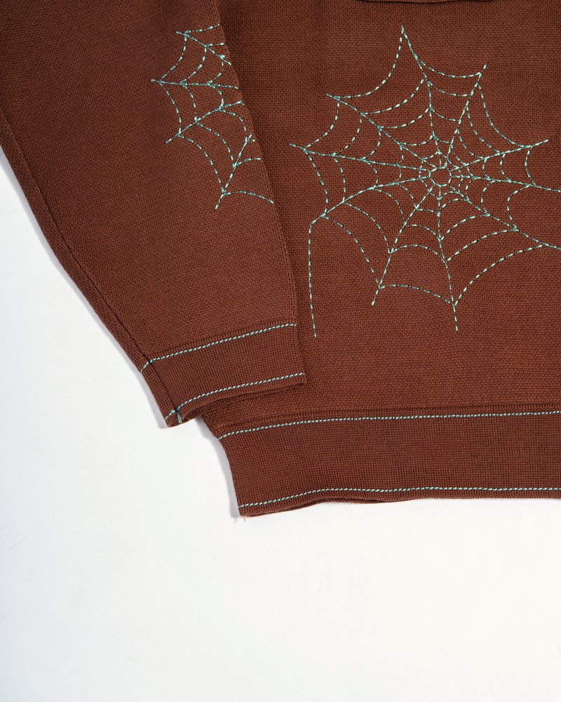 SPIDER STITCH KNIT SHIRT -BROWN-