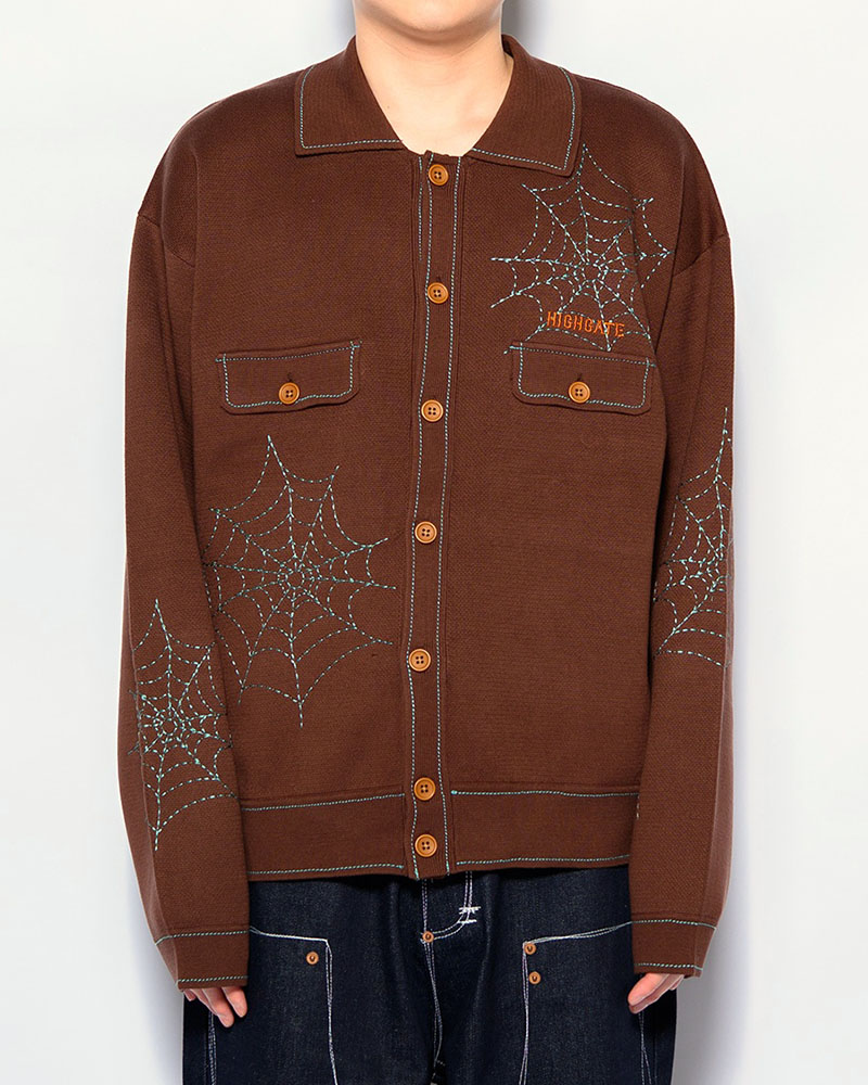 SPIDER STITCH KNIT SHIRT -BROWN-
