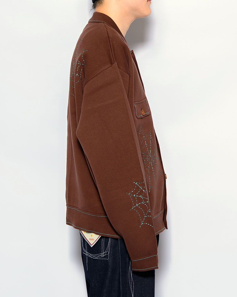 SPIDER STITCH KNIT SHIRT -BROWN-