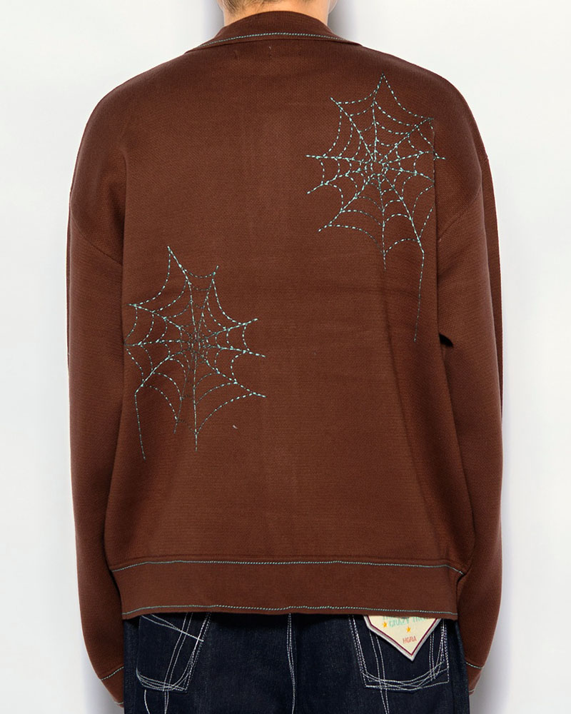SPIDER STITCH KNIT SHIRT -BROWN-