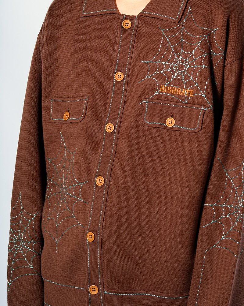 SPIDER STITCH KNIT SHIRT -BROWN-