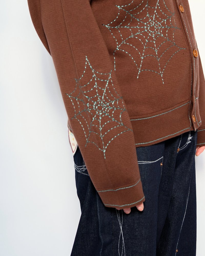 SPIDER STITCH KNIT SHIRT -BROWN-