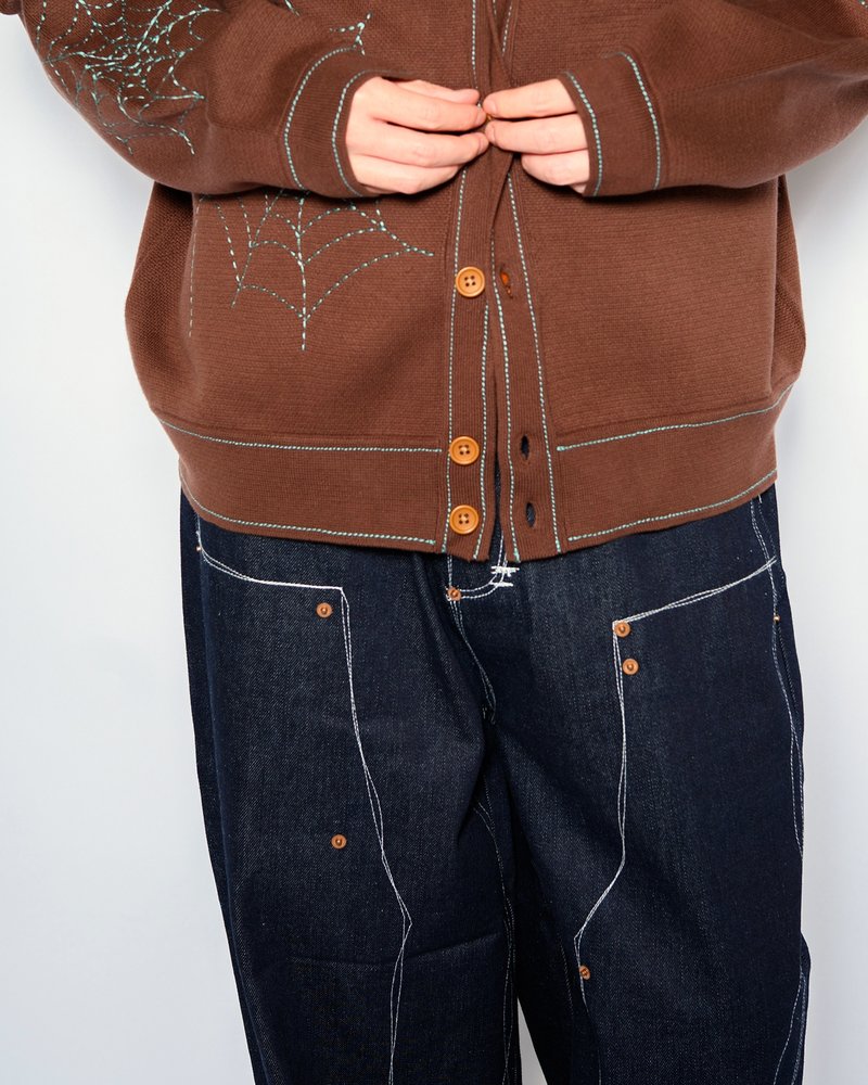 SPIDER STITCH KNIT SHIRT -BROWN-