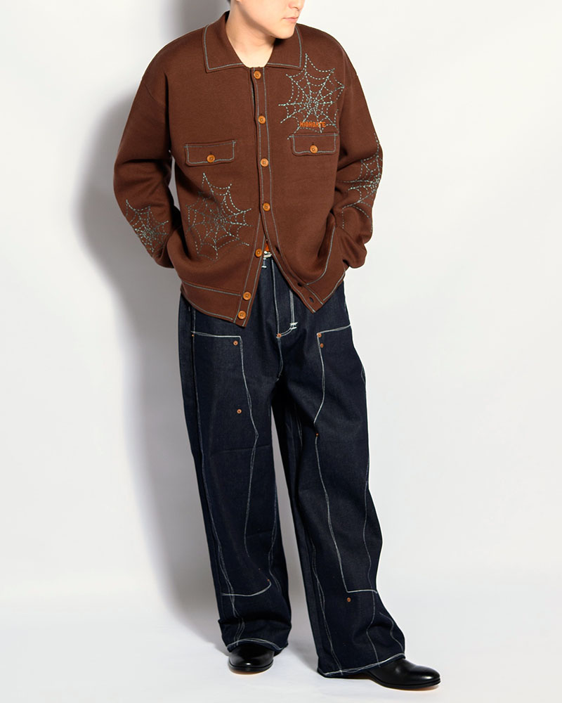 SPIDER STITCH KNIT SHIRT -BROWN-