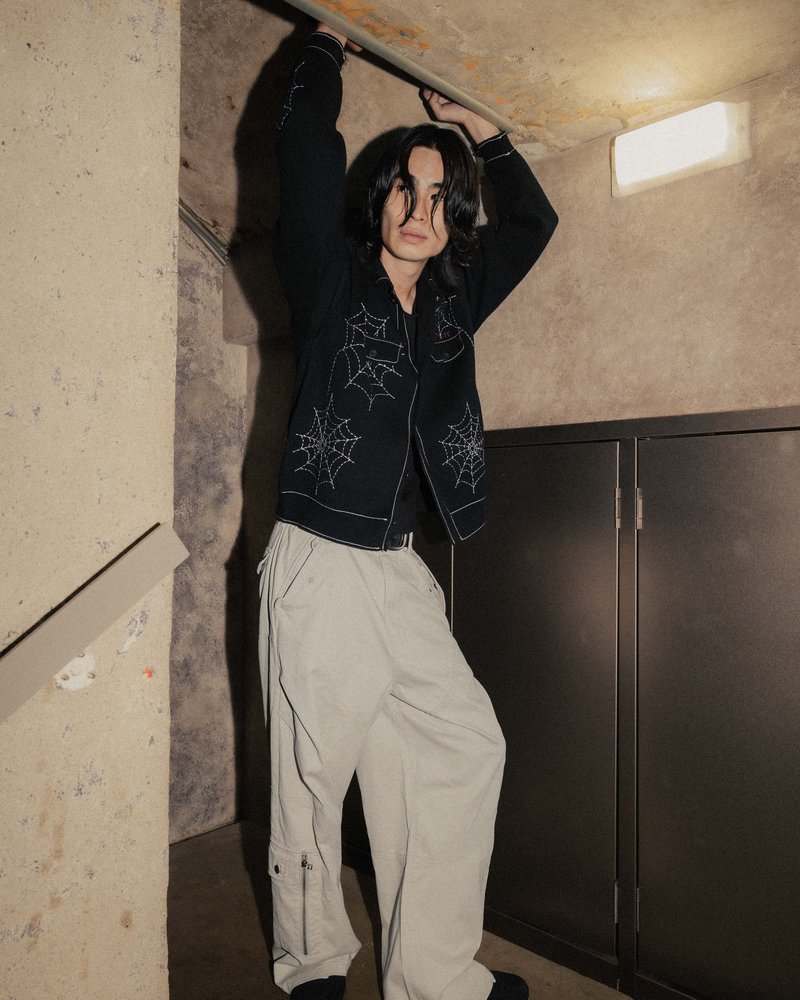 SPIDER STITCH KNIT SHIRT -BROWN-