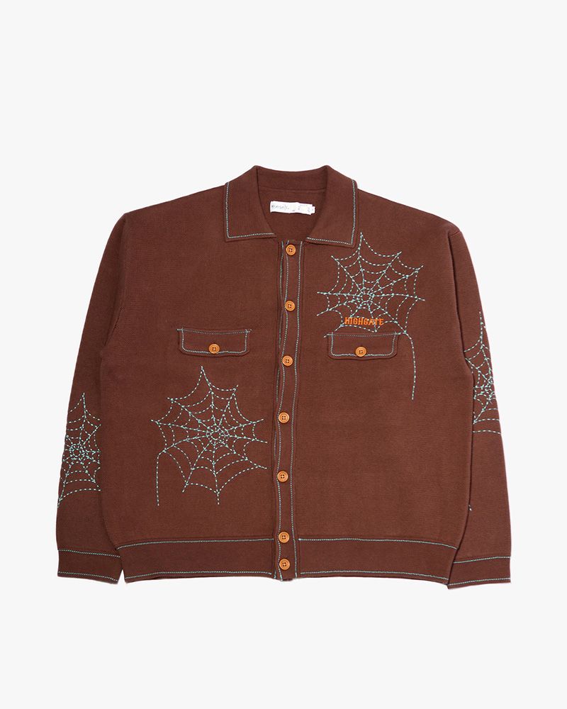SPIDER STITCH KNIT SHIRT -BROWN-