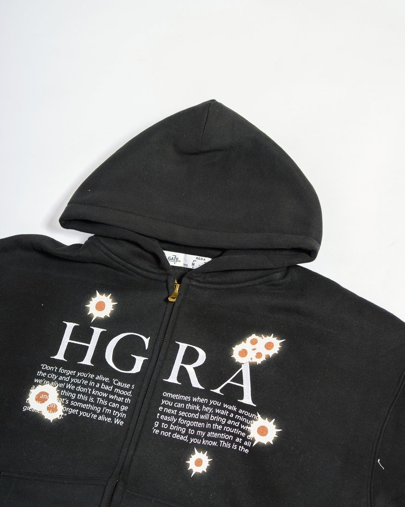 SHOT MESSAGE ZIP HOODIE -BLACK-