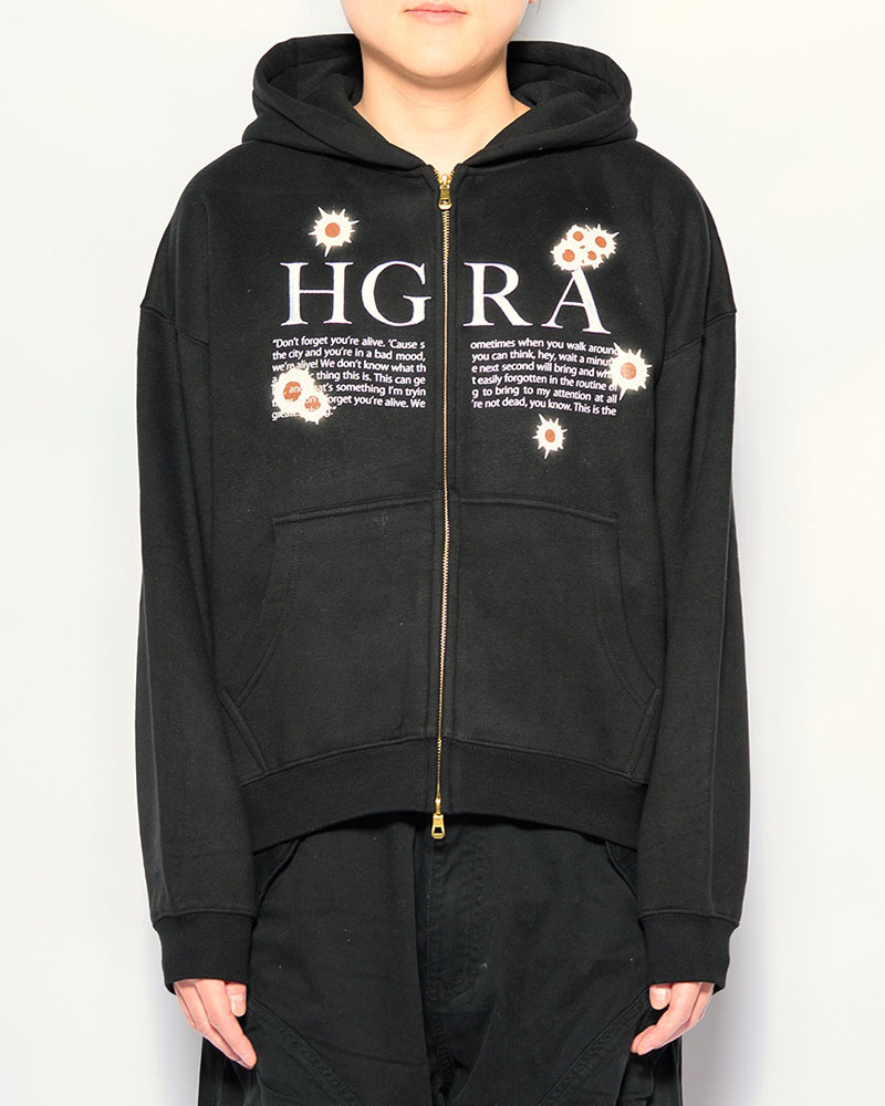 SHOT MESSAGE ZIP HOODIE -BLACK-