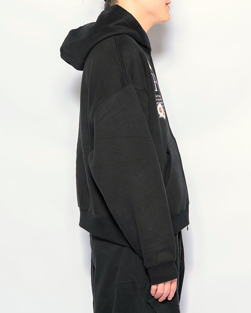 SHOT MESSAGE ZIP HOODIE -BLACK-