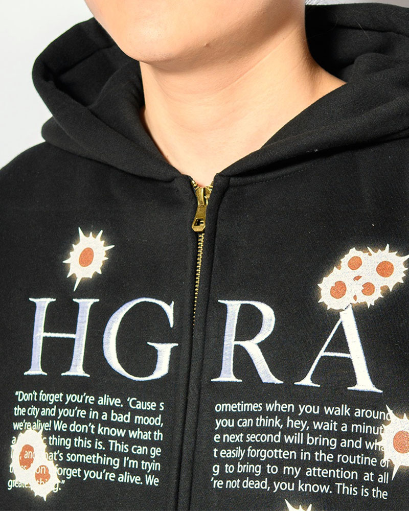 SHOT MESSAGE ZIP HOODIE -BLACK-