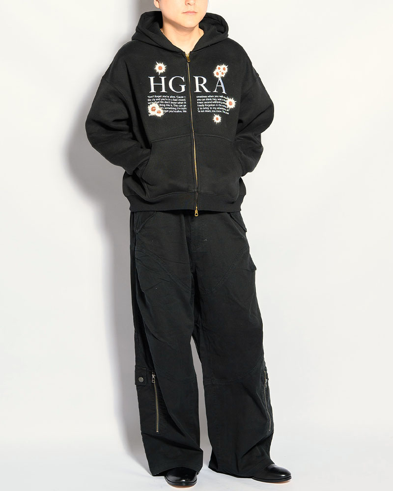 SHOT MESSAGE ZIP HOODIE -BLACK-