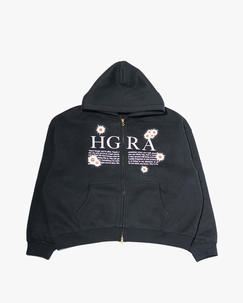 SHOT MESSAGE ZIP HOODIE -BLACK-