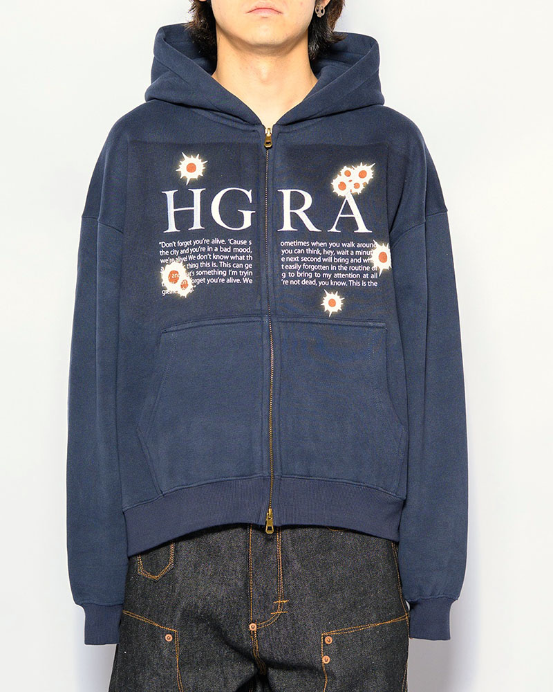 SHOT MESSAGE ZIP HOODIE -NAVY-
