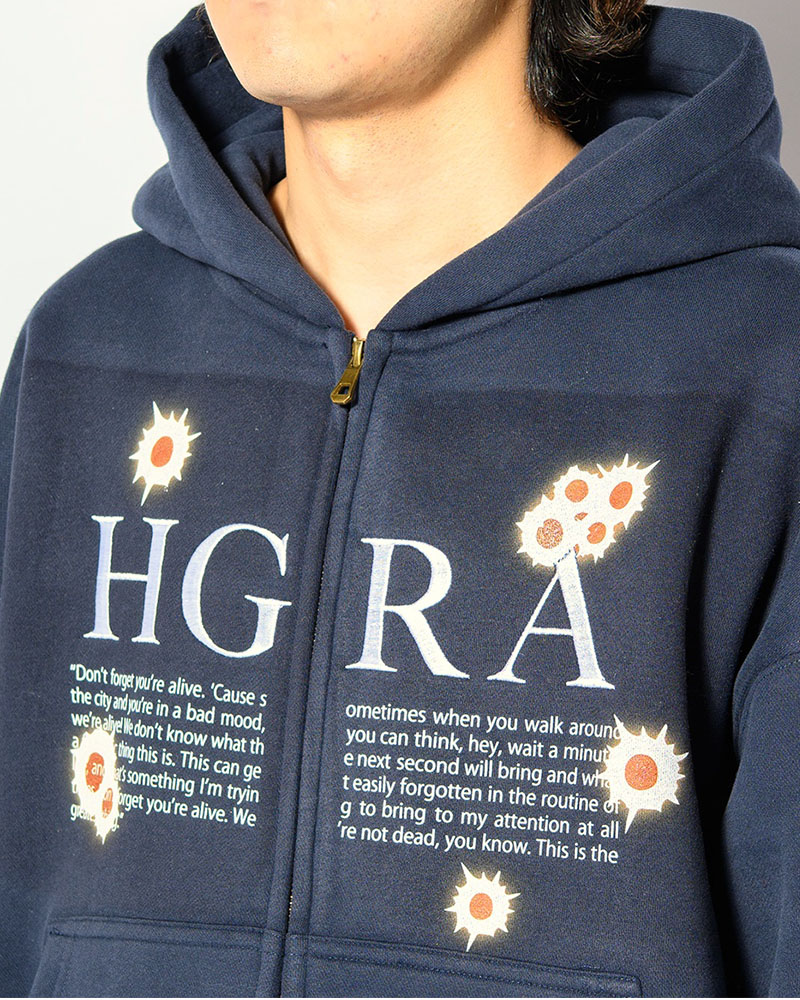 SHOT MESSAGE ZIP HOODIE -NAVY-