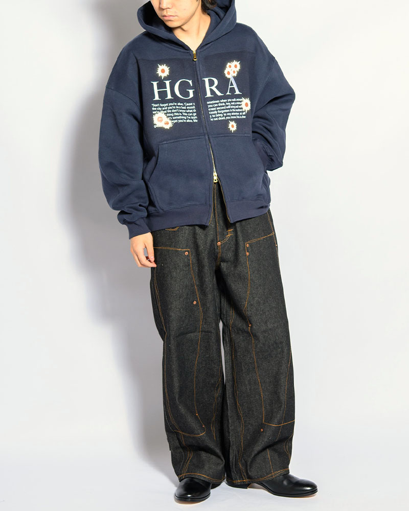 SHOT MESSAGE ZIP HOODIE -NAVY-