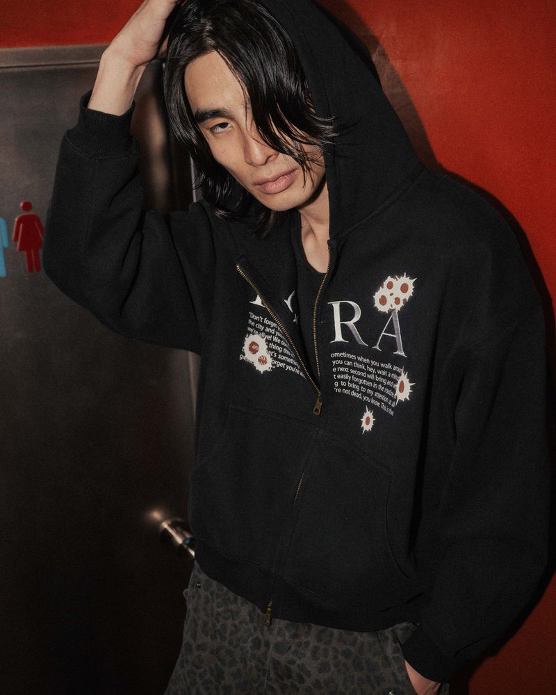 SHOT MESSAGE ZIP HOODIE -NAVY-
