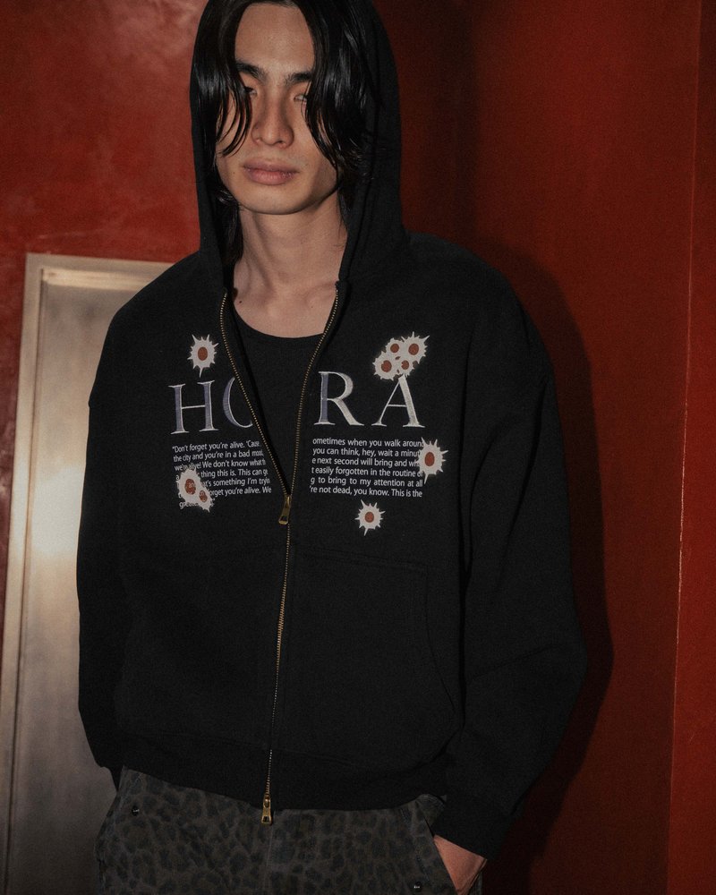 SHOT MESSAGE ZIP HOODIE -NAVY-