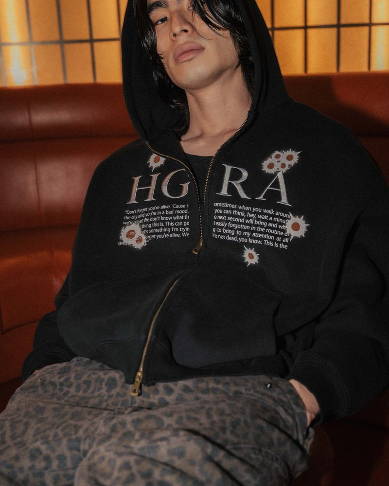 SHOT MESSAGE ZIP HOODIE -NAVY-