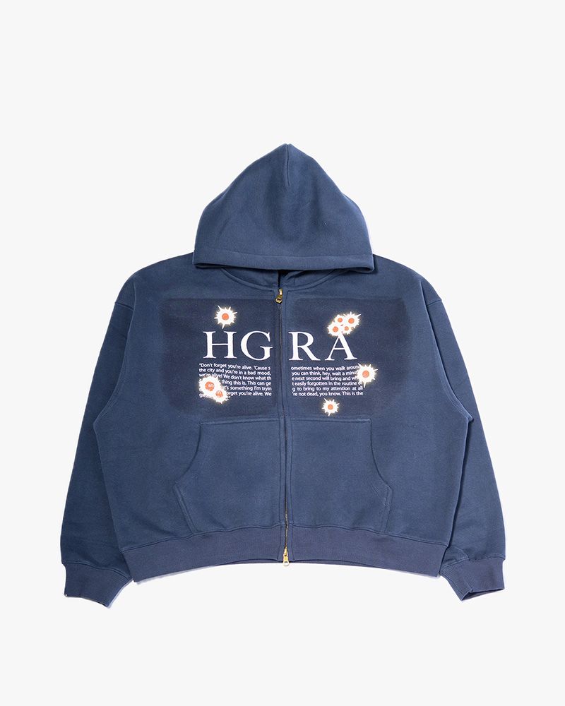 SHOT MESSAGE ZIP HOODIE -NAVY-