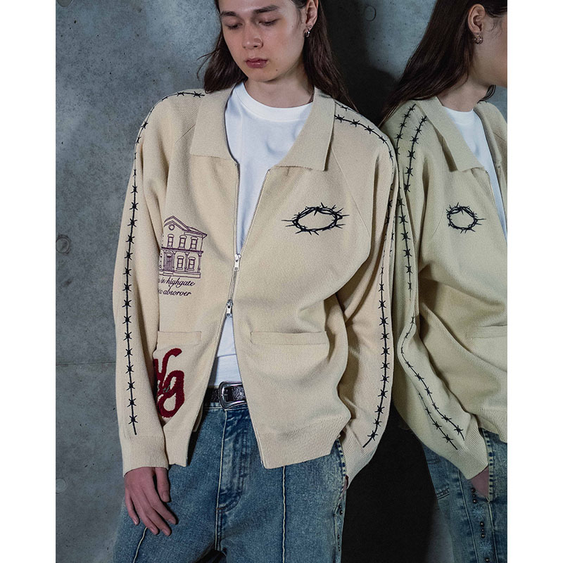 BARBED WIRE KNIT TRACK JACKET -3.COLOR-