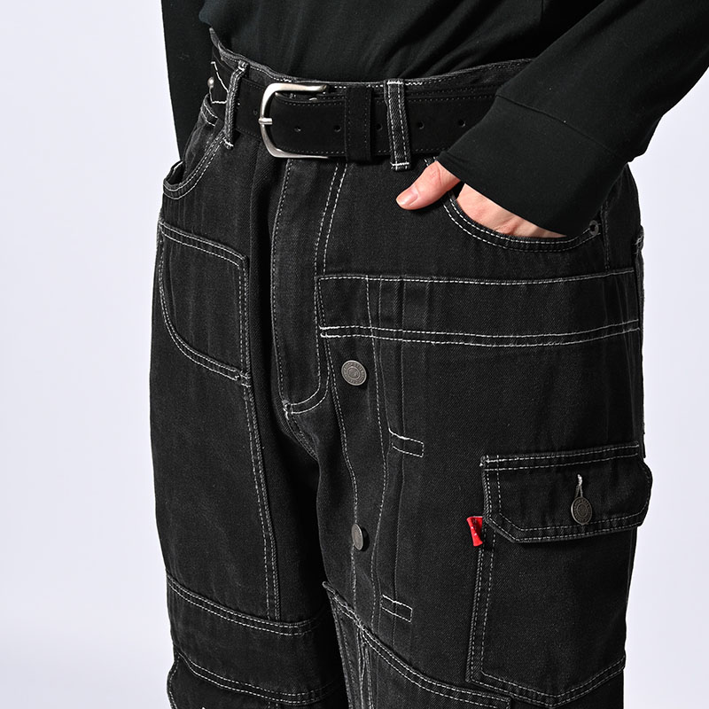 CLUSTERS DENIM PANTS -BLACK-