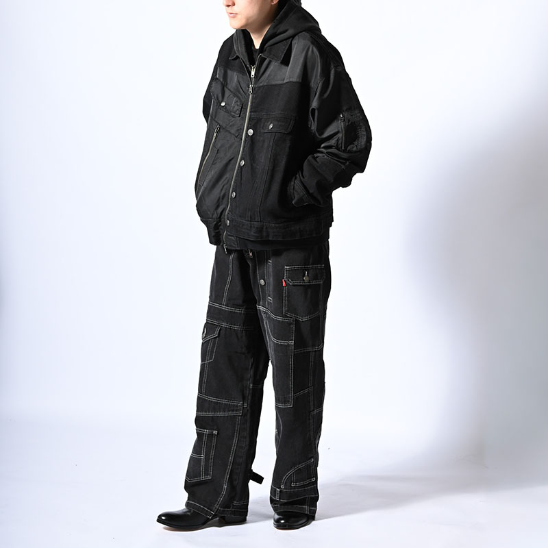 CLUSTERS DENIM PANTS -BLACK-