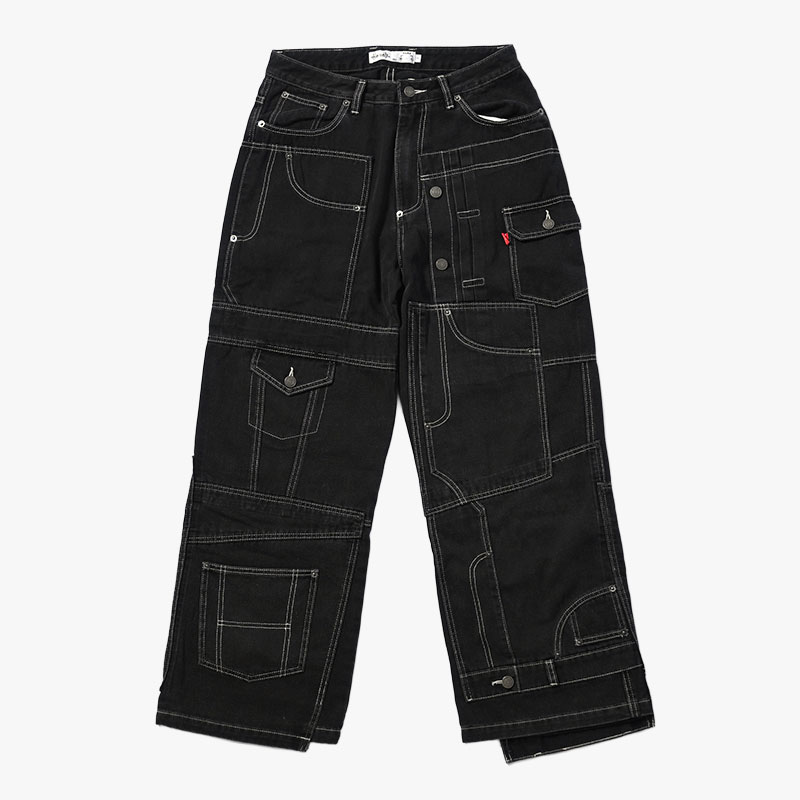 CLUSTERS DENIM PANTS -BLACK-