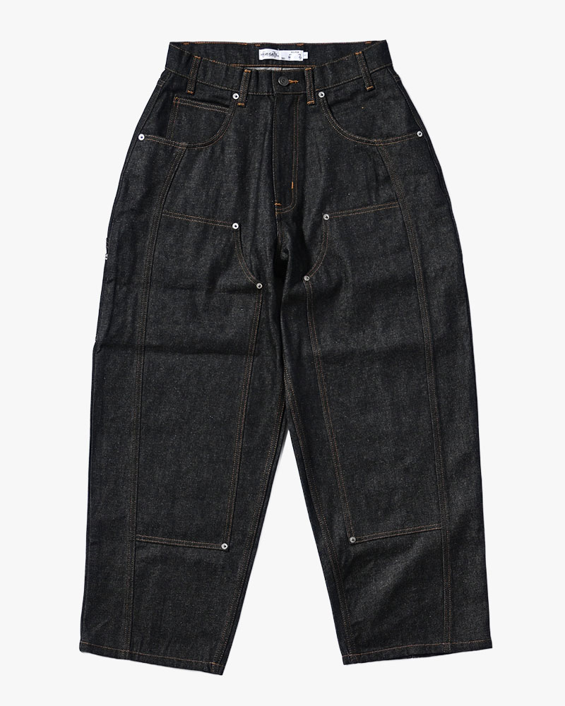 HALF DOUBLE KNEE BAGGY DENIM -BLACK-