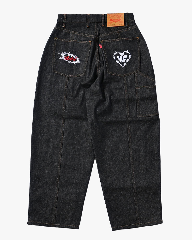 HALF DOUBLE KNEE BAGGY DENIM -BLACK-