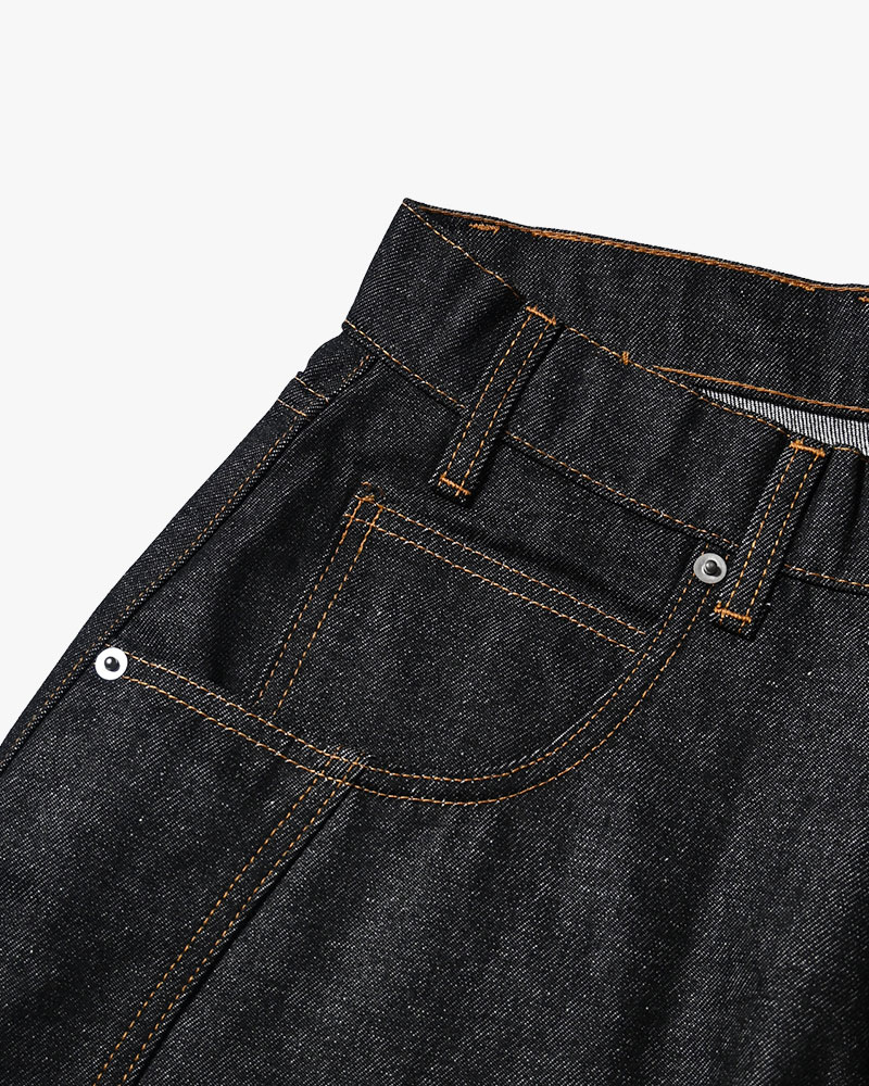 HALF DOUBLE KNEE BAGGY DENIM -BLACK-