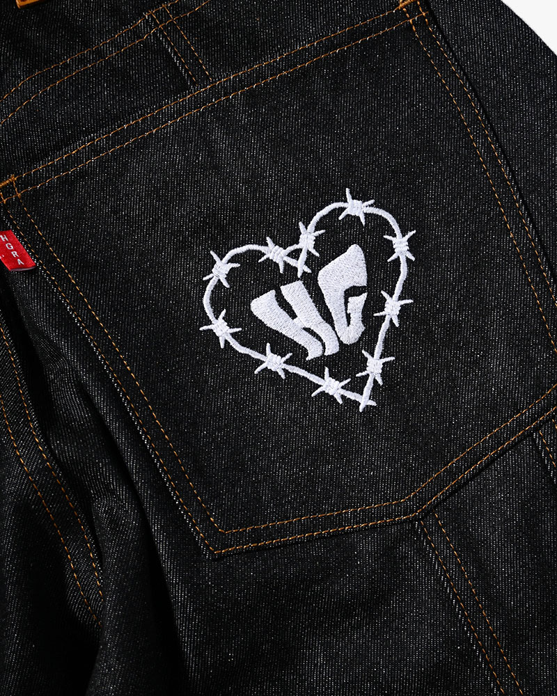 HALF DOUBLE KNEE BAGGY DENIM -BLACK-