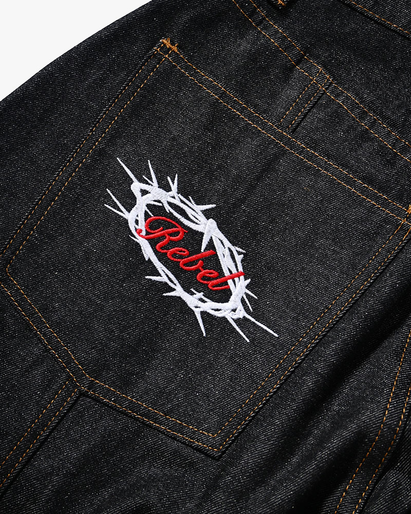 HALF DOUBLE KNEE BAGGY DENIM -BLACK-