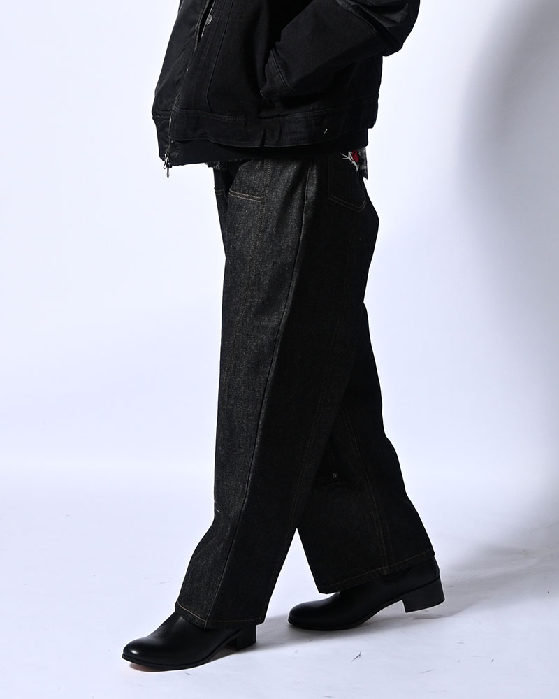 HALF DOUBLE KNEE BAGGY DENIM -BLACK-
