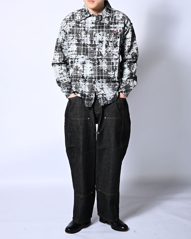 HALF DOUBLE KNEE BAGGY DENIM -BLACK-