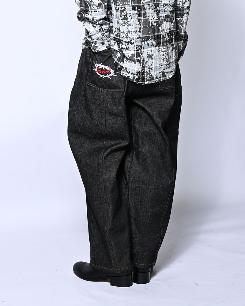 HALF DOUBLE KNEE BAGGY DENIM -BLACK-