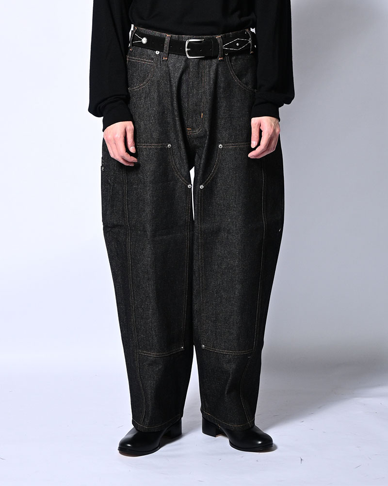 HALF DOUBLE KNEE BAGGY DENIM -BLACK-