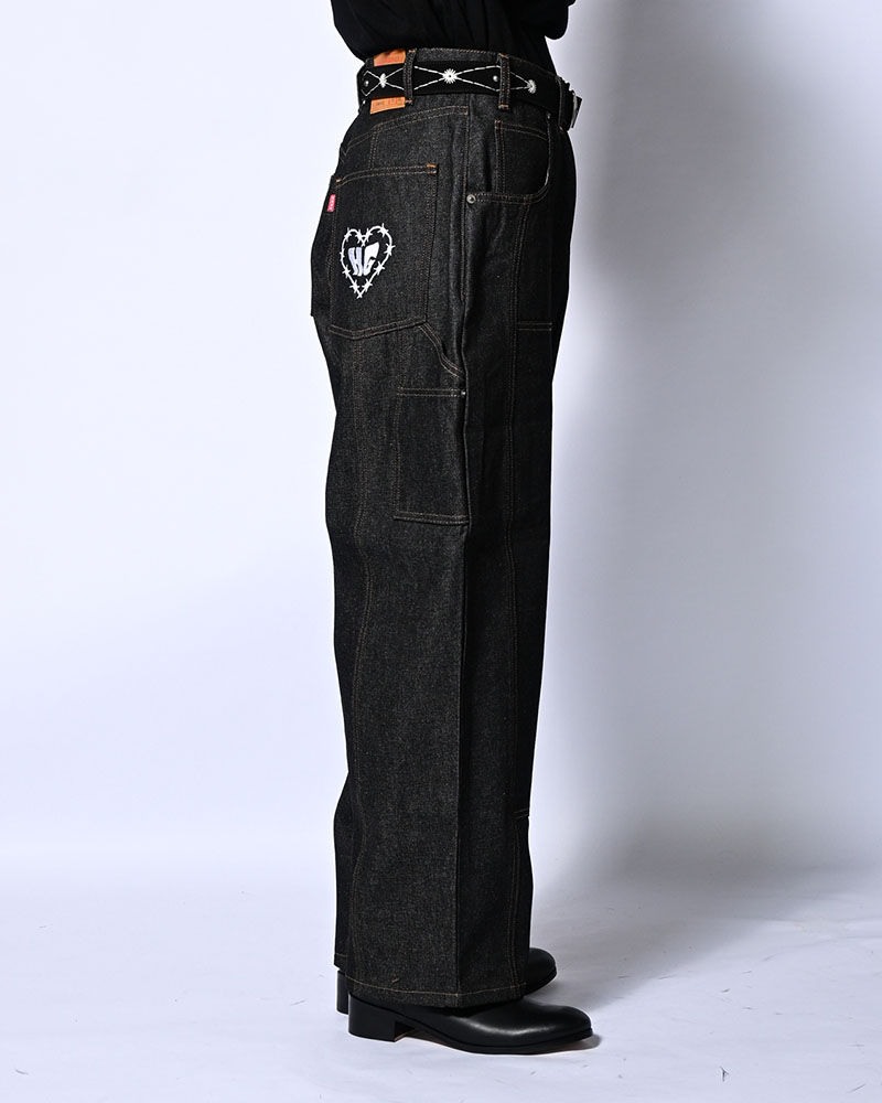 HALF DOUBLE KNEE BAGGY DENIM -BLACK-