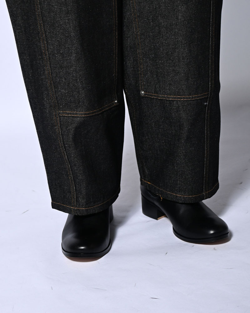 HALF DOUBLE KNEE BAGGY DENIM -BLACK-