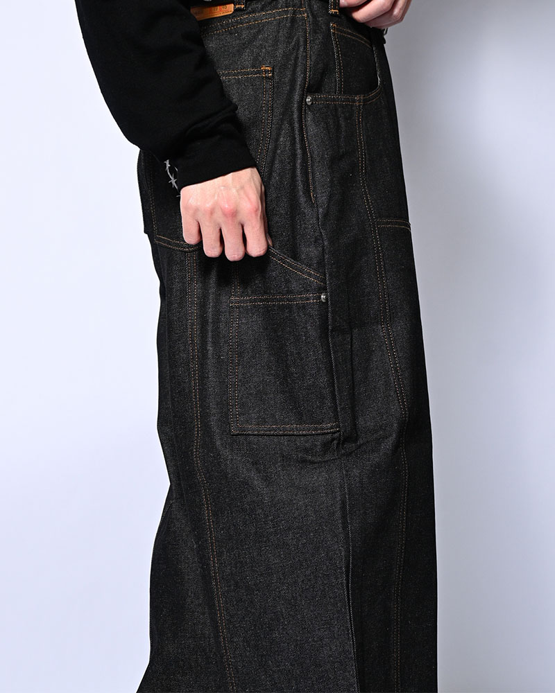 HALF DOUBLE KNEE BAGGY DENIM -BLACK-