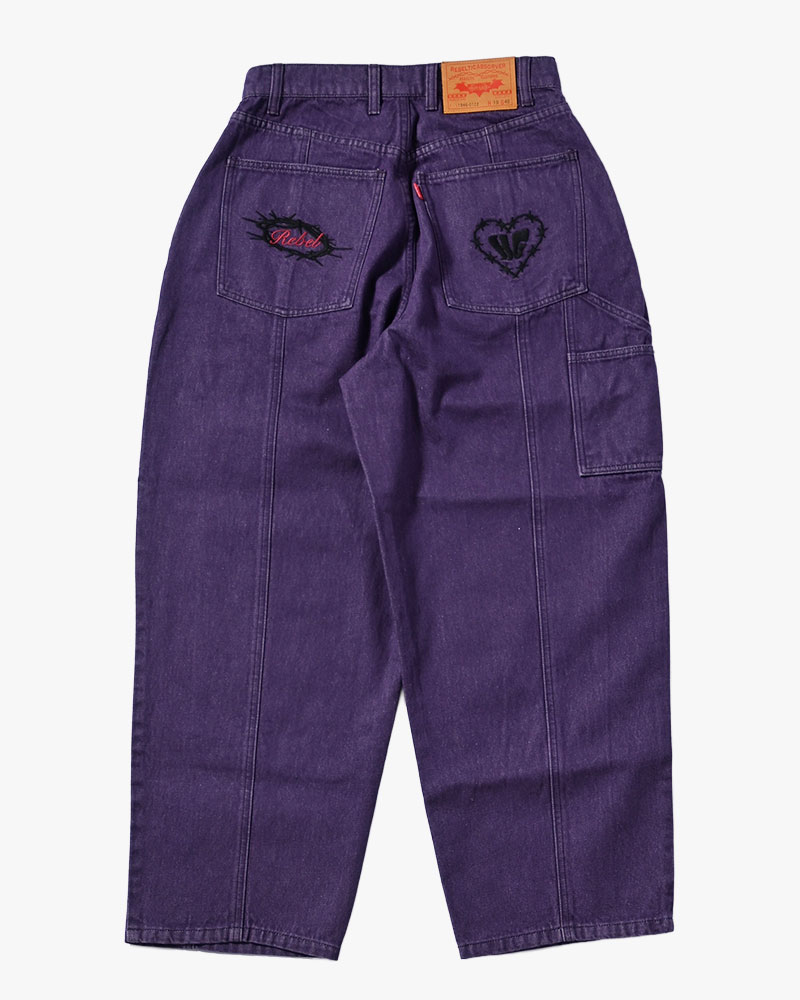 HALF DOUBLE KNEE BAGGY DENIM -PURPLE-
