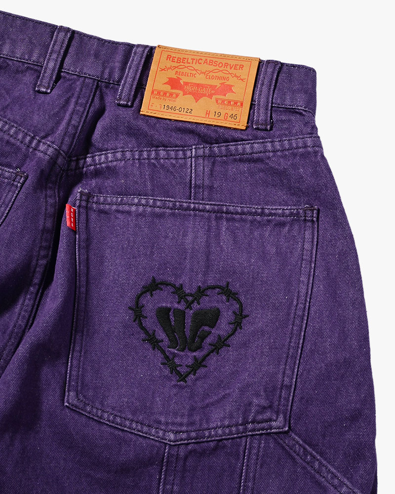 HALF DOUBLE KNEE BAGGY DENIM -PURPLE-