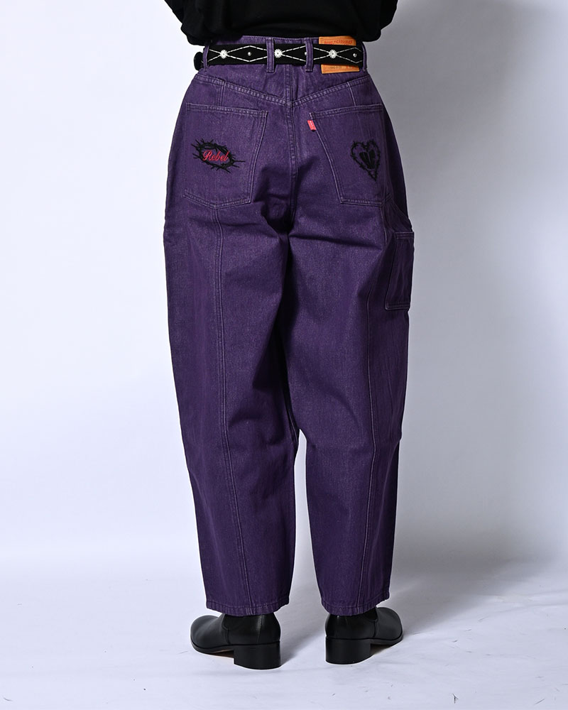 HALF DOUBLE KNEE BAGGY DENIM -PURPLE-