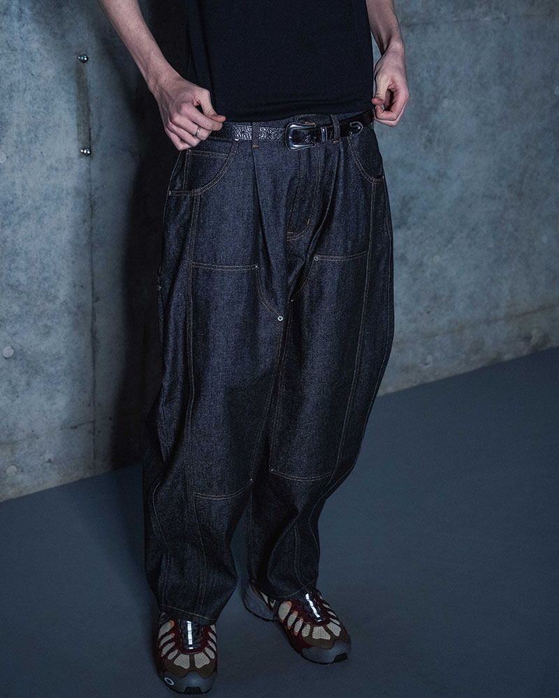 HALF DOUBLE KNEE BAGGY DENIM -PURPLE-