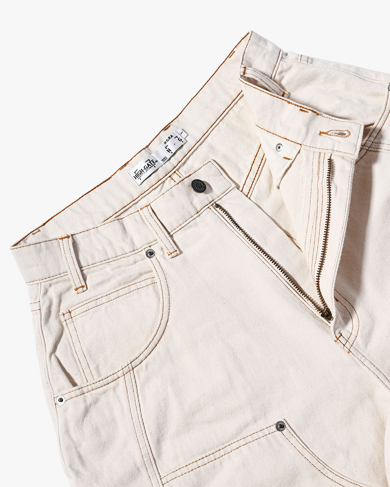 HALF DOUBLE KNEE BAGGY DENIM -OFF WHITE-
