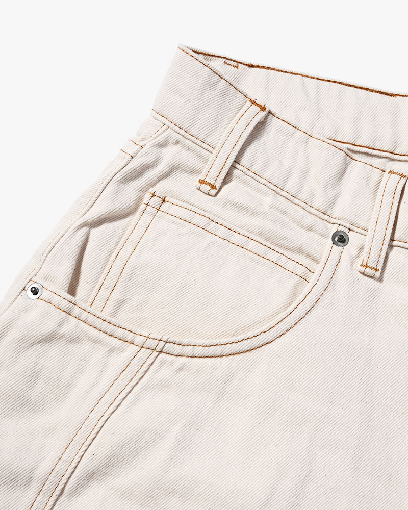 HALF DOUBLE KNEE BAGGY DENIM -OFF WHITE-