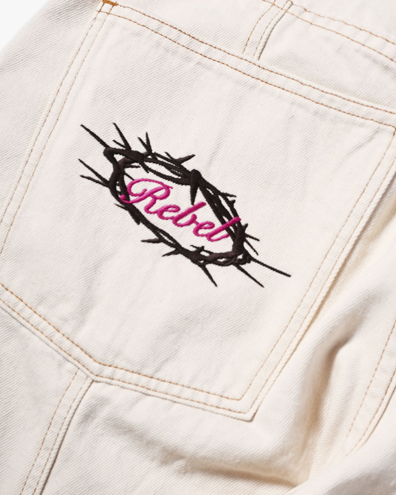 HALF DOUBLE KNEE BAGGY DENIM -OFF WHITE-
