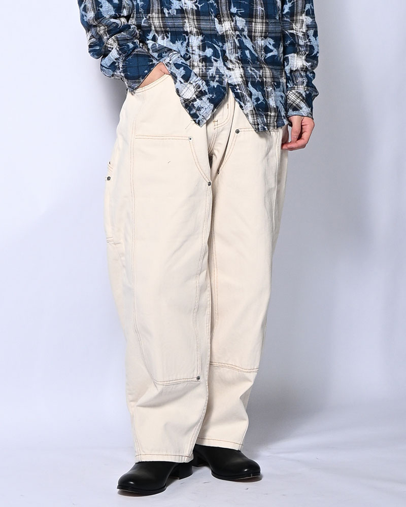 HALF DOUBLE KNEE BAGGY DENIM -OFF WHITE-