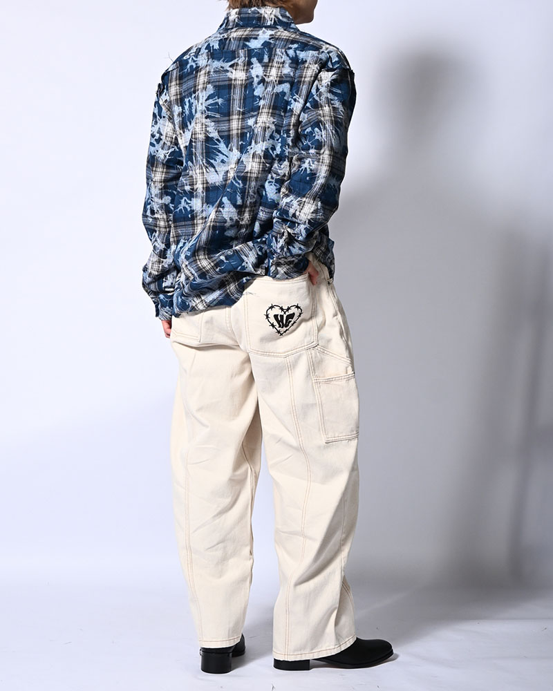 HALF DOUBLE KNEE BAGGY DENIM -OFF WHITE-