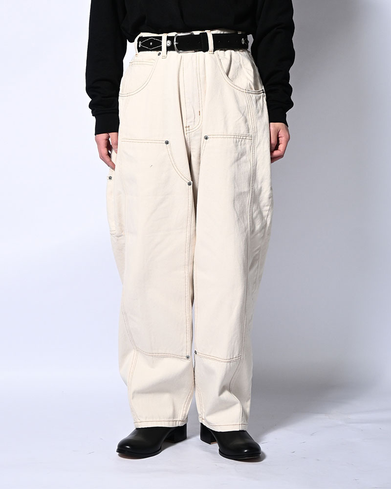 HALF DOUBLE KNEE BAGGY DENIM -OFF WHITE-